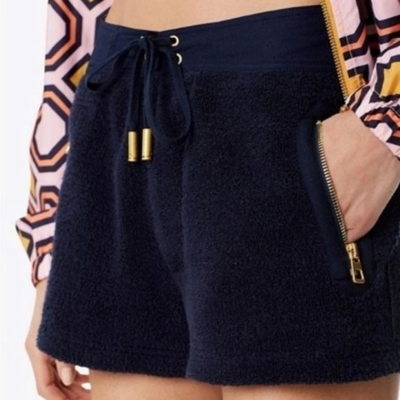 Tory Burch Blue Terry Tie Button Fly Shorts Drawstrings - Picture 1 of 9
